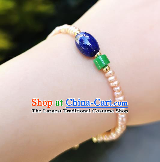 Handmade Chinese Traditional Pearls Bracelet Jewelry Accessories Decoration National Lapis Lazuli Bangle for Women