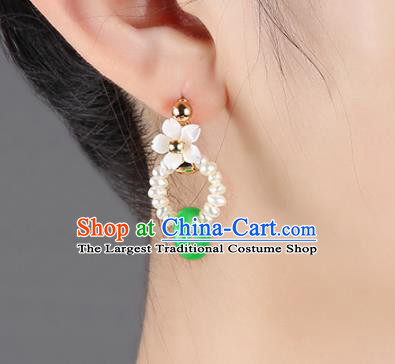 Traditional Chinese Pearls Ear Accessories Handmade Eardrop National Cheongsam Peace Buckle Earrings for Women