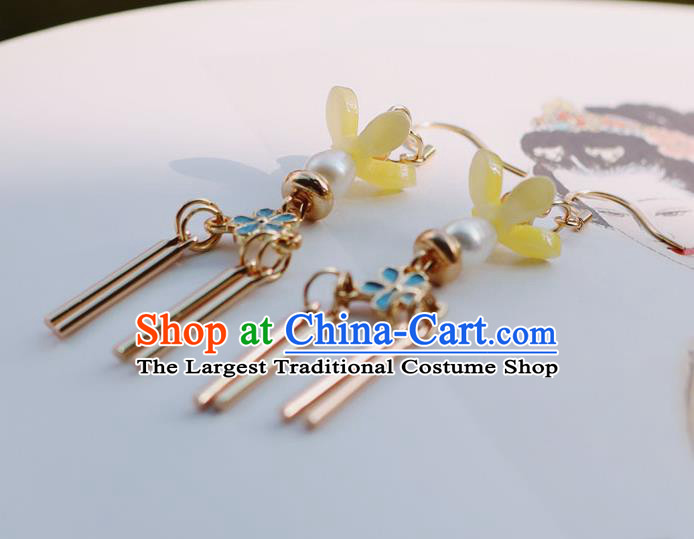 Traditional Chinese Handmade Pearl Earrings Ancient Hanfu Yellow Fragrans Ear Accessories for Women