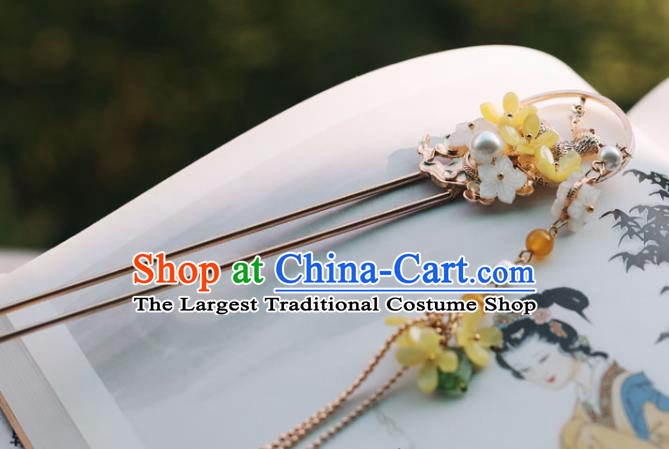 Handmade Chinese Classical Hair Accessories Ancient Princess Hanfu Headwear Yellow Fragrans Tassel Hairpins for Women