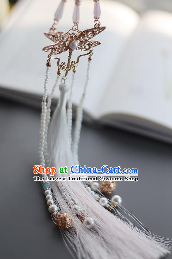 Top Grade Chinese Classical Waist Accessories Handmade Ancient White Tassel Dragonfly Belt Pendant for Women