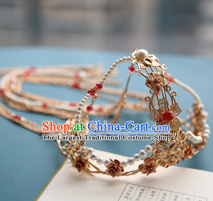 Chinese Classical Golden Tassel Hair Crown Traditional Hanfu Hair Accessories Handmade Hairpins Phoenix Coronet for Women