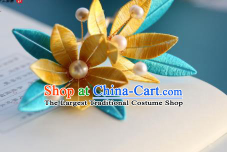 Handmade Chinese Yellow Silk Flowers Hairpins Traditional Classical Hair Accessories Ancient Princess Hair Clip for Women