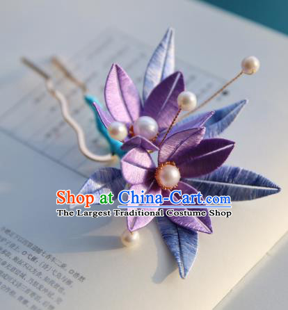 Handmade Chinese Purple Silk Flowers Hairpins Traditional Classical Hair Accessories Ancient Princess Hair Clip for Women