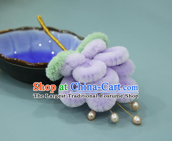 Handmade Chinese Purple Velvet Peacock Hair Clip Traditional Classical Hair Accessories Ancient Imperial Consort Hairpins for Women