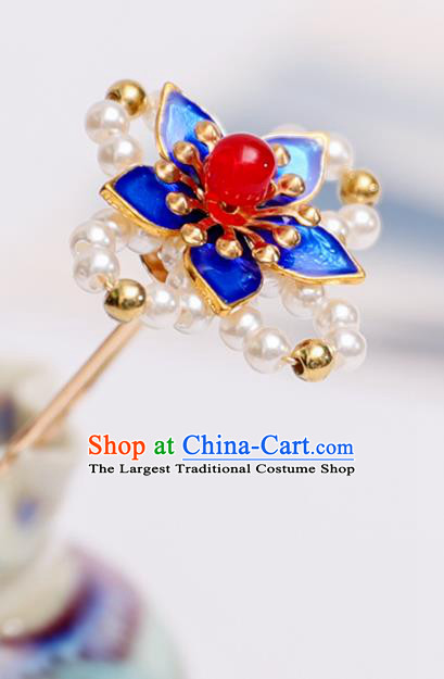 Handmade Chinese Classical Blue Plum Hairpins Traditional Hair Accessories Ancient Pearls Hair Clip for Women