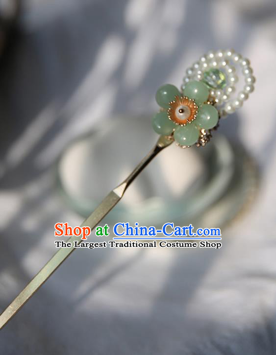 Handmade Chinese Pearls Hair Clip Traditional Classical Hanfu Hair Accessories Ancient Green Plum Hairpins for Women