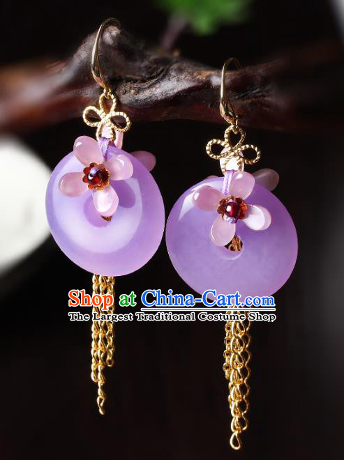 Traditional Chinese Fragrans Ear Accessories Handmade Eardrop National Cheongsam Violet Peace Buckle Earrings for Women