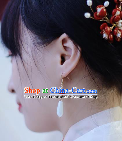 Traditional Chinese Handmade Red Agate Earrings Ancient Hanfu Pearl Ear Accessories for Women