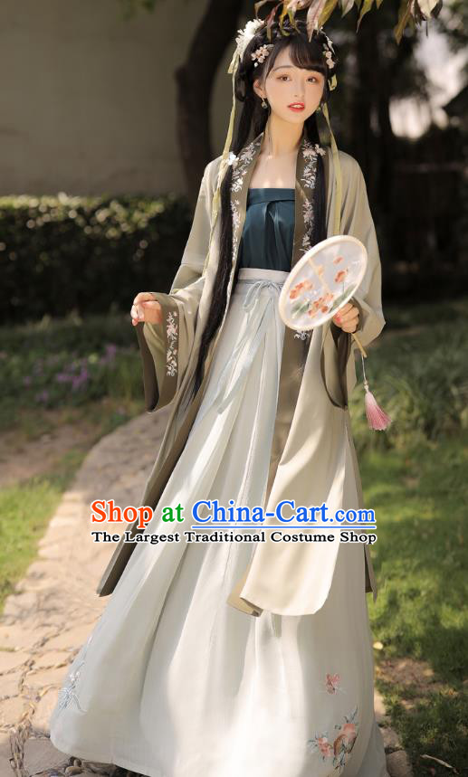 Chinese Traditional Hanfu Garment Ancient Village Girl Historical Costumes Song Dynasty Country Woman BeiZi Strapless and Skirt Complete Set