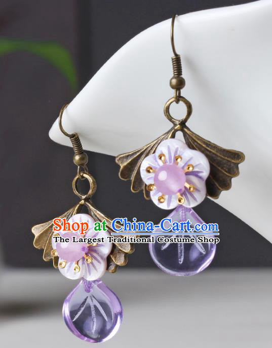 Traditional Chinese Violet Flower Ear Accessories Handmade Eardrop National Cheongsam Earrings for Women