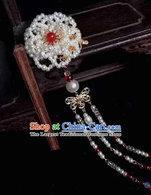 Handmade Chinese Ming Dynasty Pearls Tassel Hair Claw Traditional Hair Accessories Ancient Court Princess Hairpins for Women