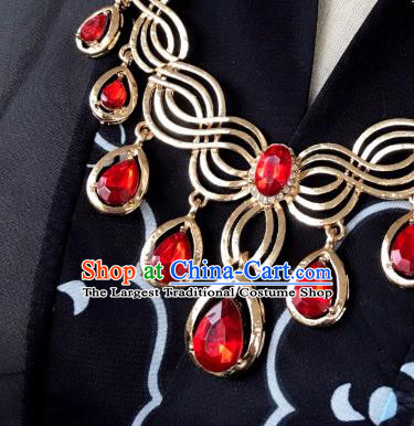 Top Grade Chinese Classical Ming Dynasty Jewelry Accessories Handmade Ancient Hanfu Red Crystal Necklace for Women