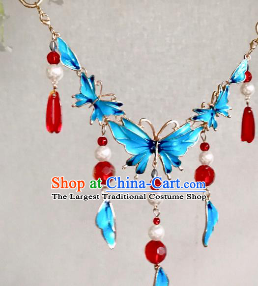 Top Grade Chinese Classical Ming Dynasty Blueing Butterfly Necklet Jewelry Accessories Handmade Ancient Hanfu Necklace for Women