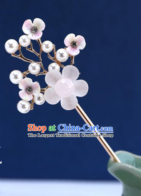 Handmade Chinese Classical White Plum Hairpins Traditional Hair Accessories Ancient Hanfu Court Hair Clip for Women