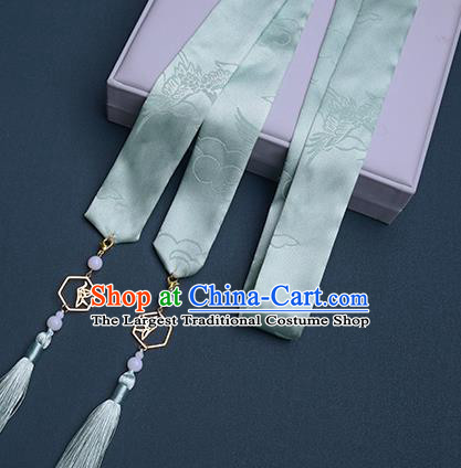 Chinese Traditional Hanfu Light Green Silk Hairband Hair Accessories Handmade Hair Rope Tassel Hair Clasp for Women