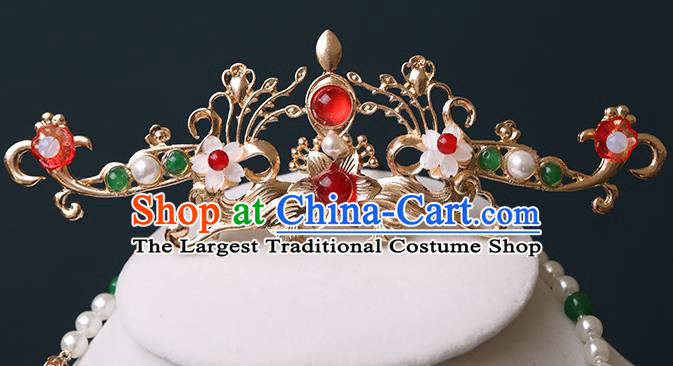 Chinese Traditional Hanfu Golden Hair Crown Hair Accessories Handmade Ming Dynasty Flowers Hairpins for Women