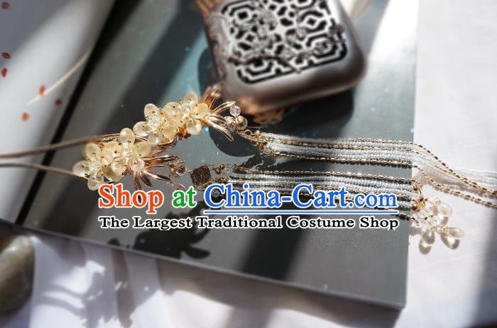 Handmade Chinese Beads Tassel Hair Clip Traditional Hair Accessories Ancient Tang Dynasty Court Plum Blossom Hairpins for Women