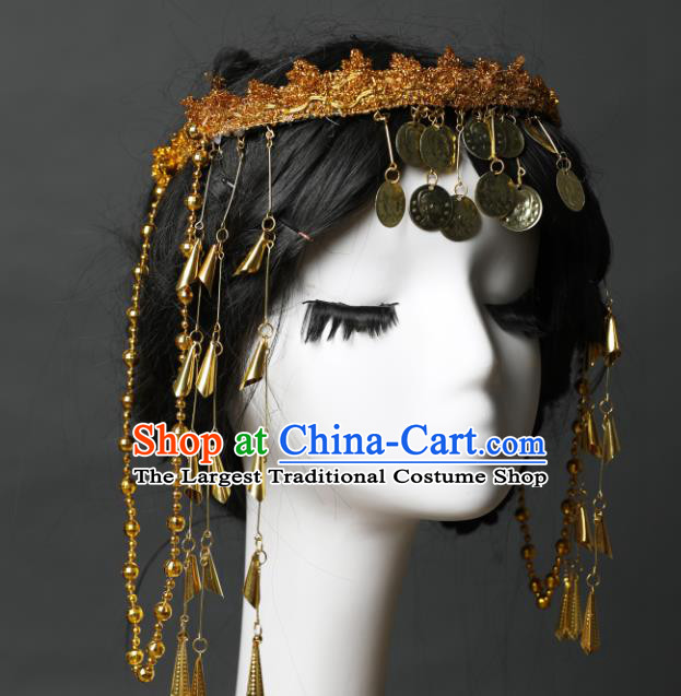 Chinese Traditional Ancient Princess Golden Hair Crown Handmade Hair Accessories Hanfu Headwear for Women