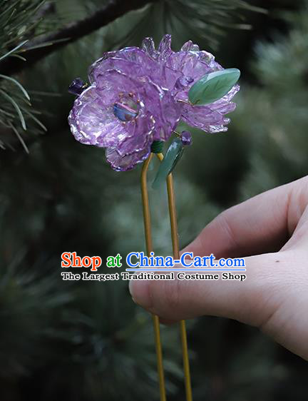 Handmade Chinese Hanfu Purple Camellia Hair Clip Traditional Hair Accessories Ancient Princess Flowers Hairpins for Women