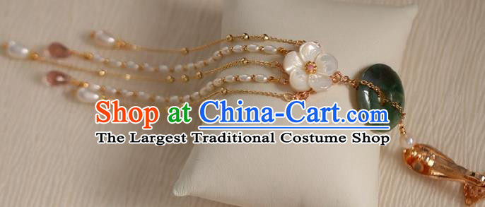 Chinese Classical Jade Ring Brooch Traditional Hanfu Accessories Handmade Cheongsam Pearls Tassel Breastpin Pendant for Women