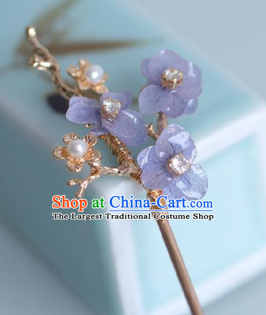 Chinese Cheongsam Purple Flowers Hair Clip Traditional Hanfu Hair Accessories Handmade Golden Hairpins for Women