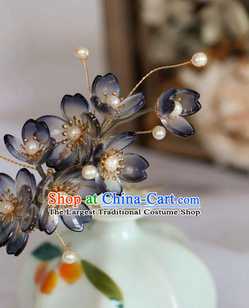 Chinese Cheongsam Blue Peach Blossom Hair Clip Traditional Hanfu Hair Accessories Handmade Flowers Hairpins for Women