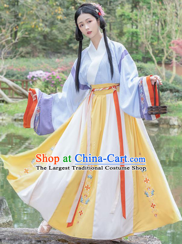 Traditional Chinese Jin Dynasty Patrician Lady Dress Hanfu Apparels Ancient Royal Infanta Historical Costumes Blouse and Skirt Complete Set