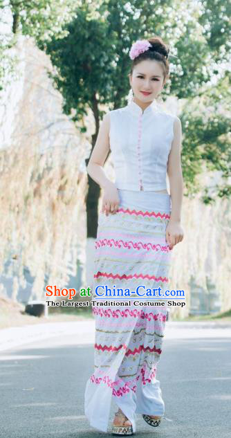 Chinese Dai Nationality Stage Performance Blouse and Straight Skirt Outfit Traditional Dai Ethnic Dance Fashion Costumes