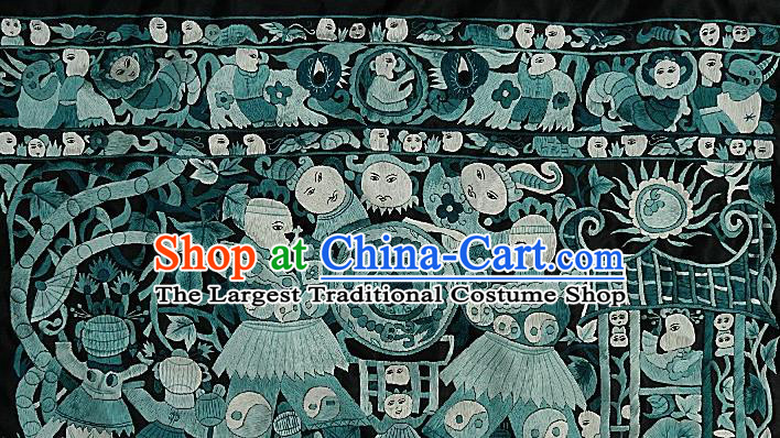 Chinese Traditional Embroidered Green Pattern Fabric Patches Handmade Embroidery Craft Miao Ethnic Embroidering Applique Accessories