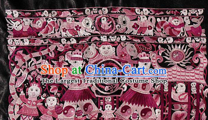 Chinese Traditional Embroidered Purple Fabric Patches Handmade Embroidery Craft Embroidering Character Applique Miao Ethnic Accessories