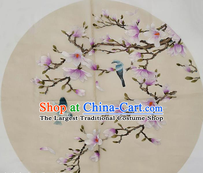 Chinese Traditional Embroidered Yulan Magnolia Decorative Painting Handmade Embroidery Craft Embroidering Cloth Picture