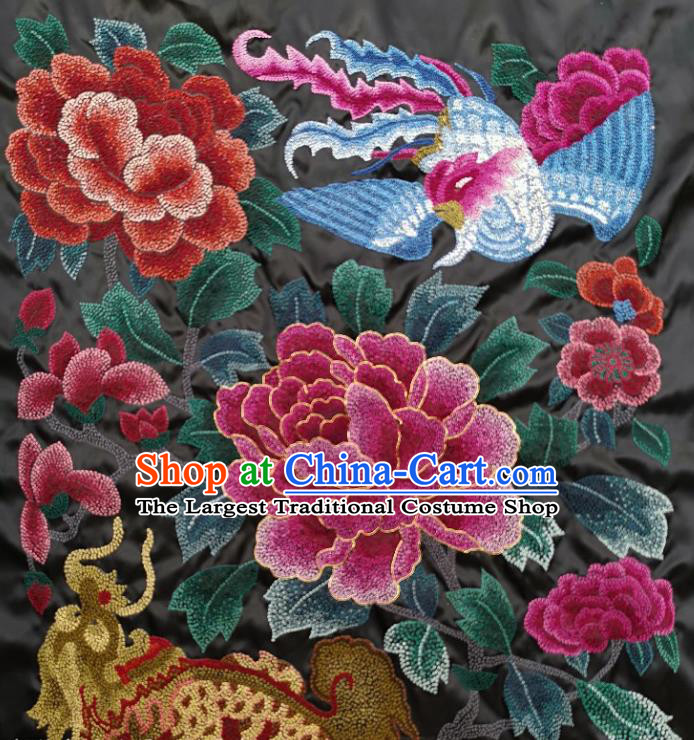 Traditional Chinese Embroidered Dragon Phoenix Fabric Patches Handmade Embroidery Craft Accessories Embroidering Rosy Peony Applique