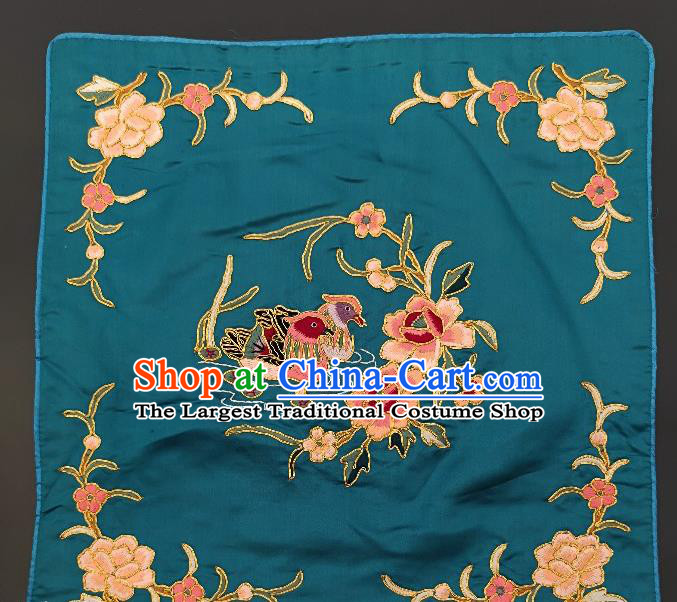 Chinese Traditional Embroidered Mandarin Duck Pink Peony Fabric Patches Handmade Embroidery Craft Embroidering Green Silk Applique Cushion Accessories