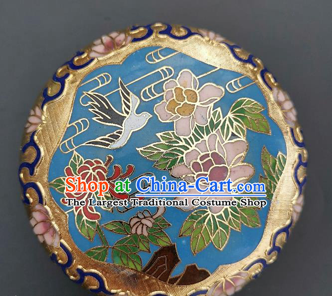 Chinese Traditional Cloisonne Peony Pattern Rouge Box Handmade Brass Craft Miao Enamel Inkpad Box Accessories