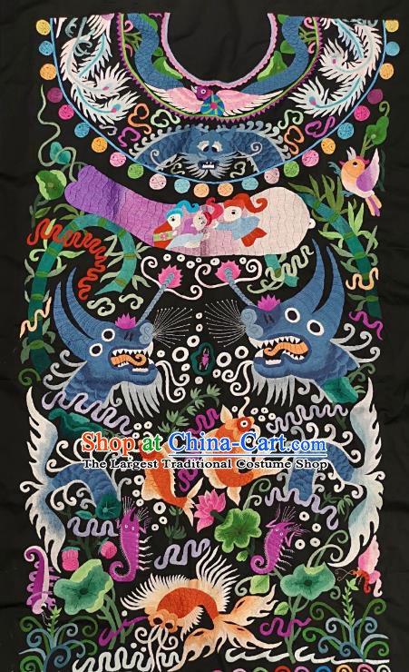 Chinese Traditional Embroidered Fabric Patches Handmade Embroidery Craft Miao Ethnic Accessories Embroidering Dragon Fish Applique