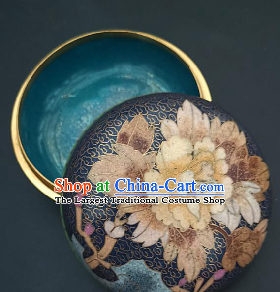 Chinese Traditional Cloisonne Yellow Peony Pattern Rouge Box Handmade Brass Craft Enamel Navy Inkpad Box Accessories