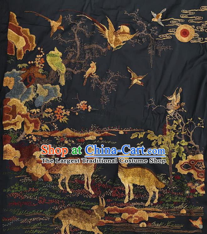 Chinese Traditional Embroidered Brown Bird Sheep Fabric Patches Handmade Embroidery Craft Embroidering Silk Applique