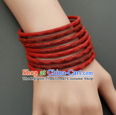 Chinese Traditional Handmade Carving Craft Red Lacquerware Bracelet Accessories