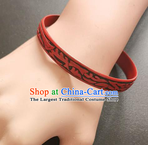 Chinese Traditional Handmade Carving Fish Dragon Craft Black Lacquerware Bracelet Accessories