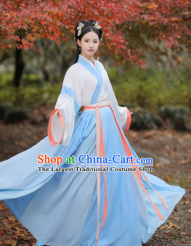 Chinese Jin Dynasty Patrician Female Costumes Traditional Ancient Hanfu Garment Blouse and Skirt for Young Lady