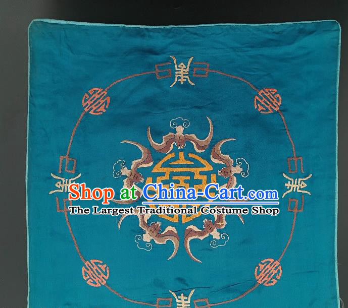 Traditional Chinese Embroidered Five Grey Bats Fabric Patches Handmade Embroidery Craft Accessories Embroidering Blue Silk Cushion Applique