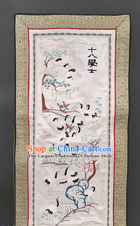 Chinese National Embroidered Cranes White Silk Paintings Traditional Handmade Embroidery Craft Decorative Wall Picture