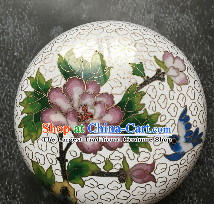 Chinese Traditional Cloisonne Peony Pattern Rouge Box Handmade Brass Craft Enamel White Inkpad Box Accessories