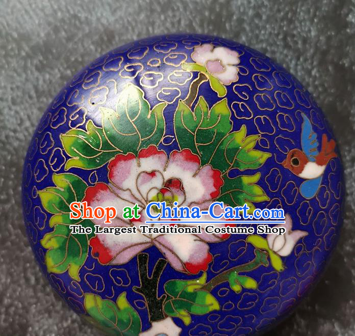 Chinese Traditional Cloisonne Peony Pattern Rouge Box Handmade Brass Craft Enamel Royalblue Inkpad Box Accessories