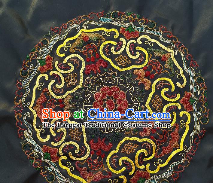 Traditional Chinese Embroidered Bats Fabric Hand Embroidering Dress Round Applique Embroidery Silk Patches Accessories