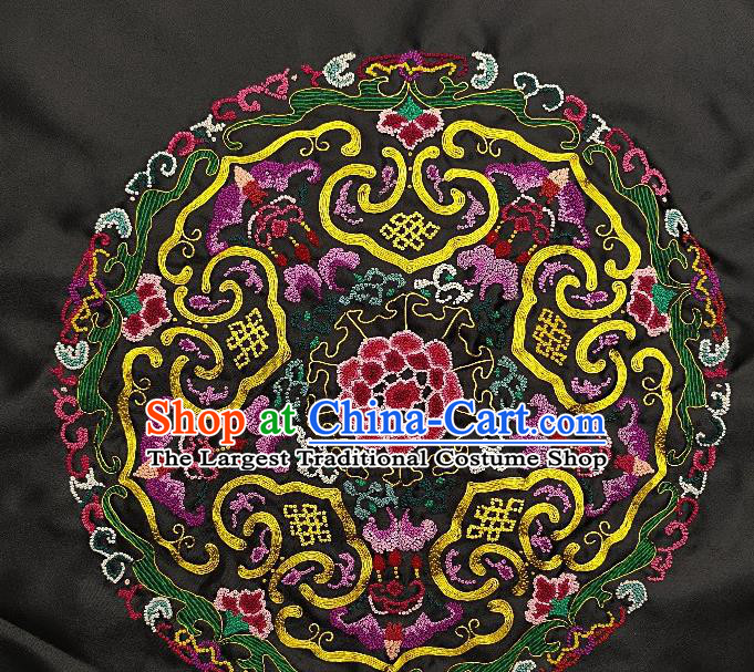 Traditional Chinese Embroidered Purple Bats Fabric Hand Embroidering Dress Round Applique Embroidery Silk Patches Accessories