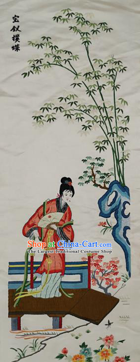 Chinese National Embroidered Beauty Xue Baochai Painting Traditional Handmade Embroidery Craft Embroidering Silk Decorative Wall Picture