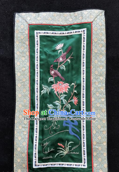 Chinese National Embroidered Chrysanthemum Bird Paintings Traditional Handmade Embroidery Decorative Green Silk Picture Craft