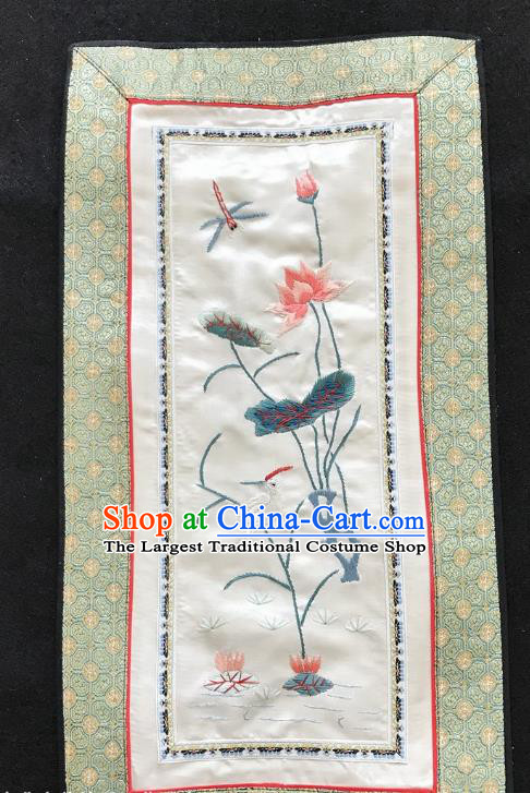 Chinese National Embroidered Dragonfly Lotus Paintings Traditional Handmade Embroidery Decorative White Silk Picture Craft